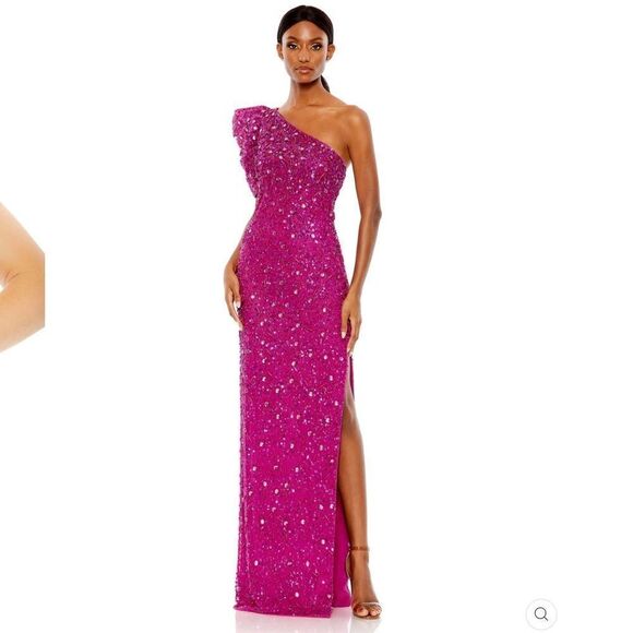 Mac Duggal 10912 Womens Pink EMBELLISHED PUFF ONE SHOULDER COLUMN GOWN Dress - Picture 4 of 16